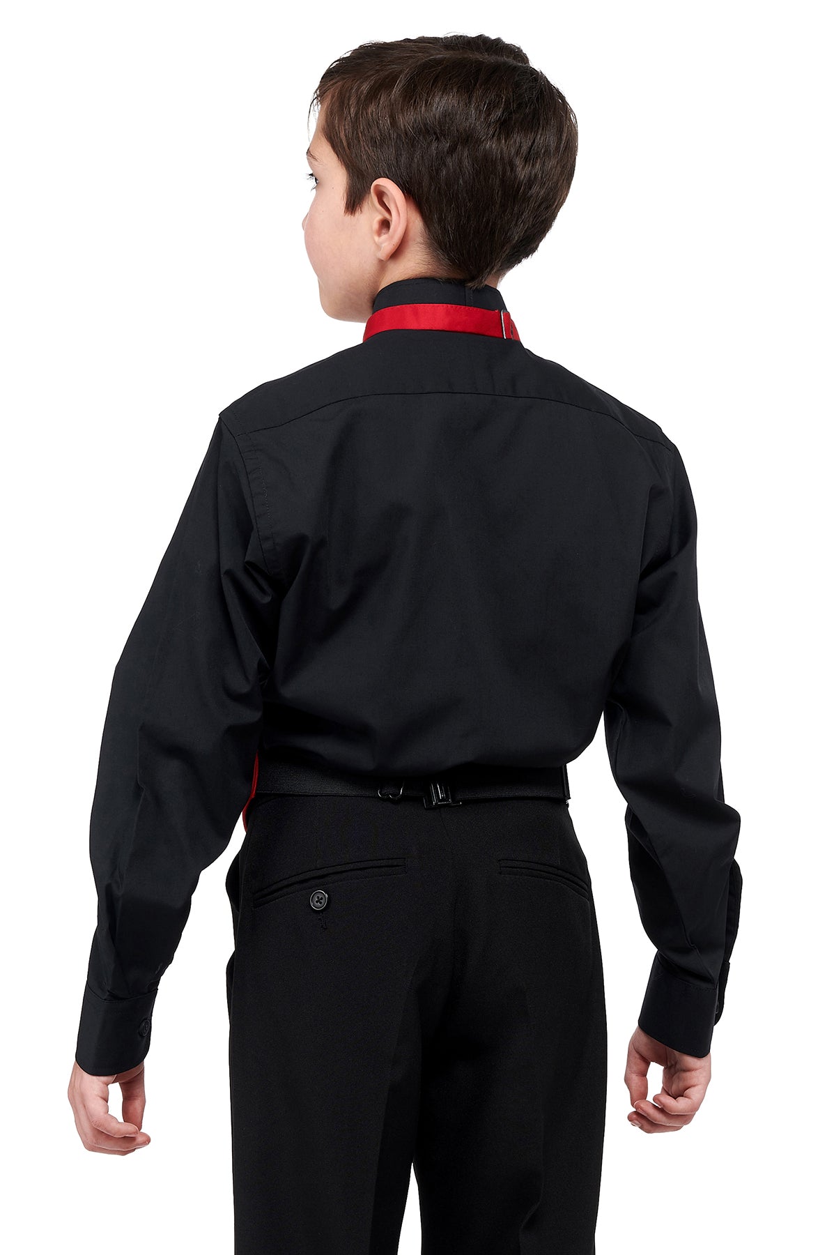 701-Y - Black Wing Tip Collar Pleated Tuxedo Shirt- Youth