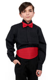 701-Y - Black Wing Tip Collar Pleated Tuxedo Shirt- Youth